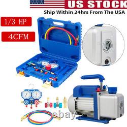 1/3 HP 4CFM Single Stage Air Vacuum Pump and R134a AC Manifold Gauge Set Kit A+