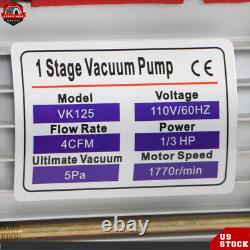 1/3HP Air Vacuum Pump Rotary Vane HVAC A/C 4CFM Refrigeration Kit Gauge