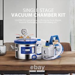 1.5 Gallon Vacuum Chamber with 3.5CFM Vacuum Pump Kit 1/4HP Single Stage 110V