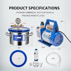 1.5 Gallon Vacuum Chamber with 3.5CFM Vacuum Pump Kit 1/4HP Single Stage 110V