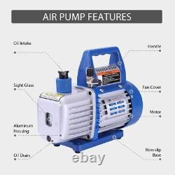 110V 1/3 HP 4CFM Single Stage Rotary Vane Air Vacuum Pump & R134A AC Manifold