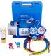 110v 1/4 Hp 3.5 Cfm Single Stage Rotary Vane Air Vacuum Pump And R134a Ac Manifo