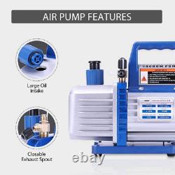 110V 1/4 HP 3.5CFM Single Stage Rotary Vane Air Vacuum Pump and R134A AC Manifol