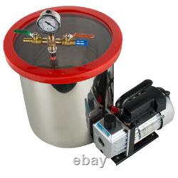 110V 5 Gallon 250ml Stainless Steel Vacuum Degassing Chamber with3 CFM Pump Hose