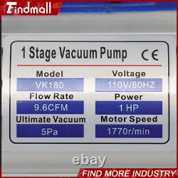 110V 9.6 CFM Dual-Stage Rotary Vane HVAC 1 HP Air Vacuum Pump with Oil Bottle