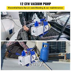 12CFM 1HP High Performance Rotary Vane Deep Vacuum Pump HVAC Field Tool 2 Stage