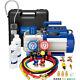 14.4cfm 1.5 Hp 2 Stage Hvac Vacuum Pump & 4 Way Ac Manifold Gauge Set 5ft Hoses