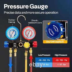 14.4CFM 1.5 HP 2 Stage HVAC Vacuum Pump & 4 Way AC Manifold Gauge Set 5ft Hoses