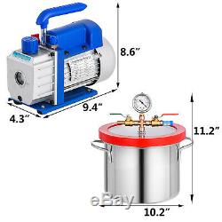 2.5CFM Vacuum Pump 1.5 Gallon Vacuum Chamber 0.5Pa Tool Degassing Silicone