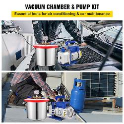 2 Gallon Vacuum Chamber Degassing 5 CFM Vacuum Pump 1/3HP Stainless Steel