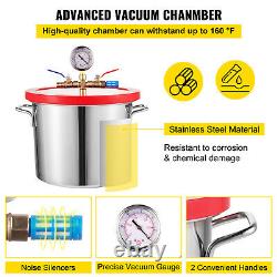2 Gallon Vacuum Chamber Degassing 5 CFM Vacuum Pump 1/3HP Stainless Steel