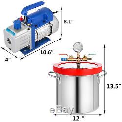 2 Gallon Vacuum Chamber Degassing Silicone Kit 3CFM Vacuum Pump 54L/Min 1 Stage