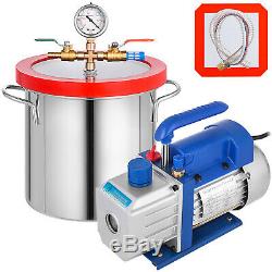 2 Gallon Vacuum Chamber Degassing Silicone Tool 3 CFM Vacuum Pump 54L/min AC