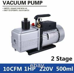 2-Stage 10CFM 1HP Rotary Vane Deep Vacuum Pump HVAC AC Air Tool R410a R134 black