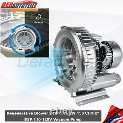 2HP Regenerative Blower 115V-120V 150CFM 2 BSP 1.75KW Vacuum Pump 2LG510-7AA21