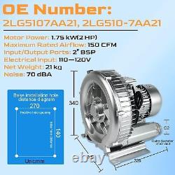 2HP Regenerative Blower 115V-120V 150CFM 2 BSP 1.75kW Vacuum Pump 2LG5107AA21