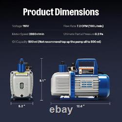 3/4HP 7.2CFM 110V 2Stage HVAC AC Vacuum Pump Air Conditioning with 2 Oil Bottles