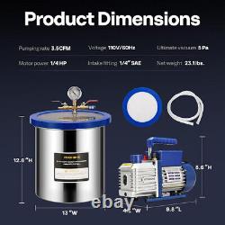 3.5CFM Vacuum Pump 5 Gallon Vacuum Chamber Degassing Kit 1/4HP Single Stage &Oil