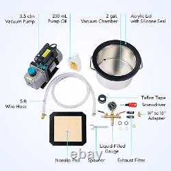 3.5Cfm Vacuum Pump and Chamber Kit, 2 Gallon Vacuum Chamber and 38 Micron Vacuum