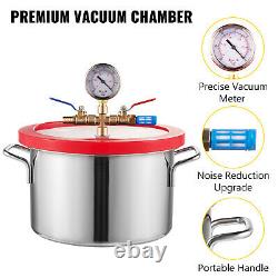 3.6CFM Vacuum Pump 1.5 Gallon Vacuum Chamber 220ml 5Pa 1/4HP Stainless Steel
