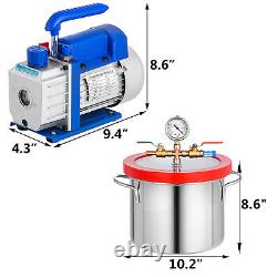3 CFM Refrigerant Vacuum Pump 1 Gallon Vacuum Chamber Silicone HVAC 1/4HP 220ml