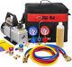 3cfm 1/4hp Vacuum Pump Hvac Refrigeration Ac Manifold Gauge R134 Set Diy With Case