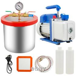3CFM Single Stage Air Vacuum Pump+2Gallon Vacuum Chamber Stainless Steel Kit A+
