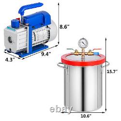 3CFM Vacuum Pump 3 Gallon Vacuum Chamber Degassing 60HZ Stainless Steel
