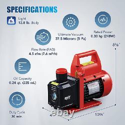 4.5CFM Rotary Vane Vacuum Pump Single Stage HVAC 1/3HP Air Conditioning A/C Deep