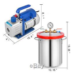 4 CFM Vacuum Pump 2 Gallon Vacuum Chamber Degassing Kit 1/3HP Single Stage