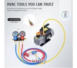 4 cfm 1/3 HP AC Vacuum Pump Tool R1234yf Gauge Set with Leak Detector