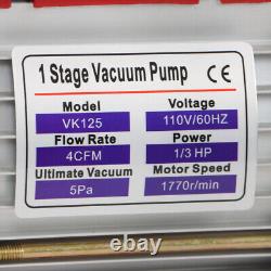 4CFM 1/3HP Air Vacuum Pump Gauge Rotary Vane HVAC A/C Refrigeration Kit