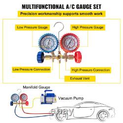 4CFM 1/4HP Rotary Vane Vacuum Pump HVAC Refrigerant Single Stage AC Gauge Set