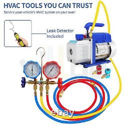 4CFM HVAC Vacuum Pump, R134a Manifold Gauge Quick Couplers Leak Detector For AC