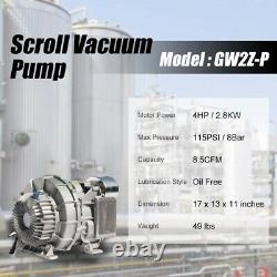 4HP Oil Free Scroll Air Compressors Replacement Pump 115psi 8.5cfm Vacuum Pump