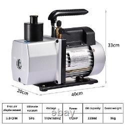 5 CFM Vacuum Pump Rotary Vane 2 Stage 1/2HP HVAC AC Refrigerant Air Conditioning