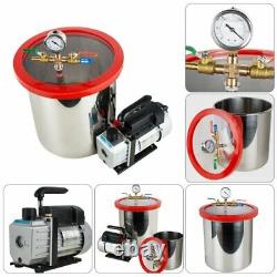 5 Gallon 21L Stainless Steel Vacuum Degassing Chamber Silicone 3CFM Pump Hose