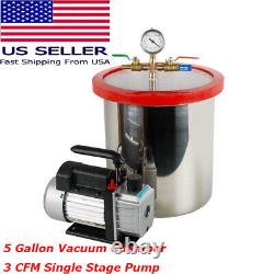 5 Gallon Stainless Steel Vacuum Chamber kit with 3CFM Single Stage Pump Low Noise