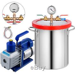 5 Gallon Stainless Steel Vacuum Degassing Chamber Silicone Kit with5 CFM Pump Hose