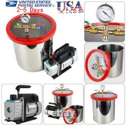 5 Gallon Stainless Steel Vacuum Degassing Chamber Silicone Kit with5 CFM Pump USA