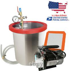 5 Gallon Stainless Vacuum Degassing Chamber Silicone with3CFM Pump Hose Heavy-duty