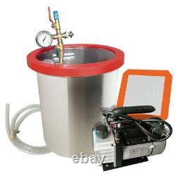 5 Gallon Stainless Vacuum Degassing Chamber Silicone with3CFM Pump Hose Heavy-duty
