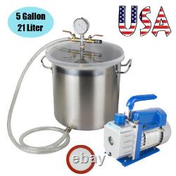 5 Gallon Vacuum Chamber 3CFM Single Stage Pump Degassing Silicone 220ml Oil Tool
