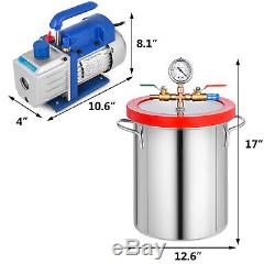 5 Gallon Vacuum Chamber Degassing 4CFM Vacuum Pump AC 1/3HP Single Stage