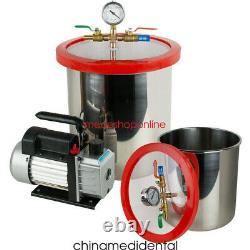 5 Gallon Vacuum Chamber Degassing Silicone&3CFM Single Stage Pump with Hose New
