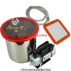 5 Gallon Vacuum Chamber Degassing Silicone&3CFM Single Stage Pump with Hose New