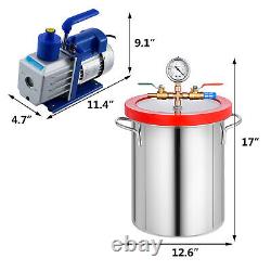 5 Gallon Vacuum Chamber Stainless Steel Degassing Silicone Kit 5CFM Vacuum Pump