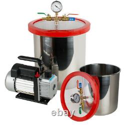 5 Gallon Vacuum Degassing Chamber Silicone Kit with 1/4HP 3 CFM Pump Hose FDA/CE
