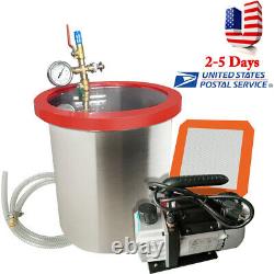5 Gallon Vacuum Degassing Chamber Silicone Kit with 3 CFM Pump Hose 110V USA