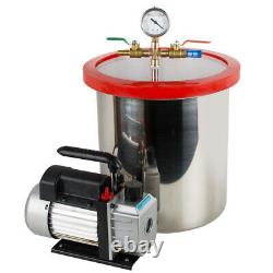 5Gallon Stainless Degassing Chamber Silicone Kit+1/4HP 3CFM Vacuum Pump Hose CE